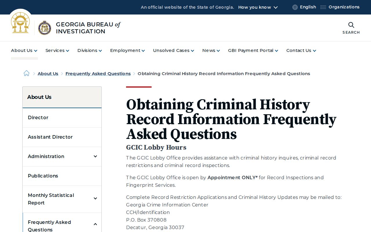 Wayne County case search GBI criminal history restriction guidance