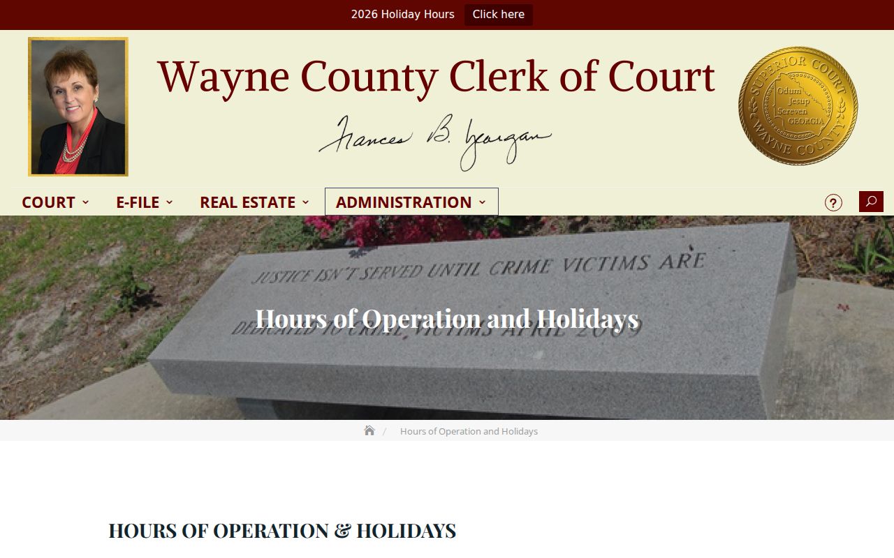Wayne County court schedule Clerk hours and holiday page
