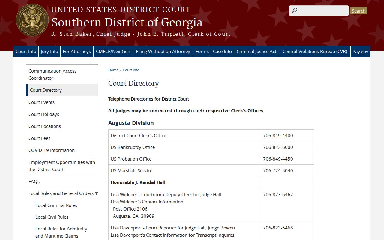 Wayne County federal court records Brunswick clerk directory