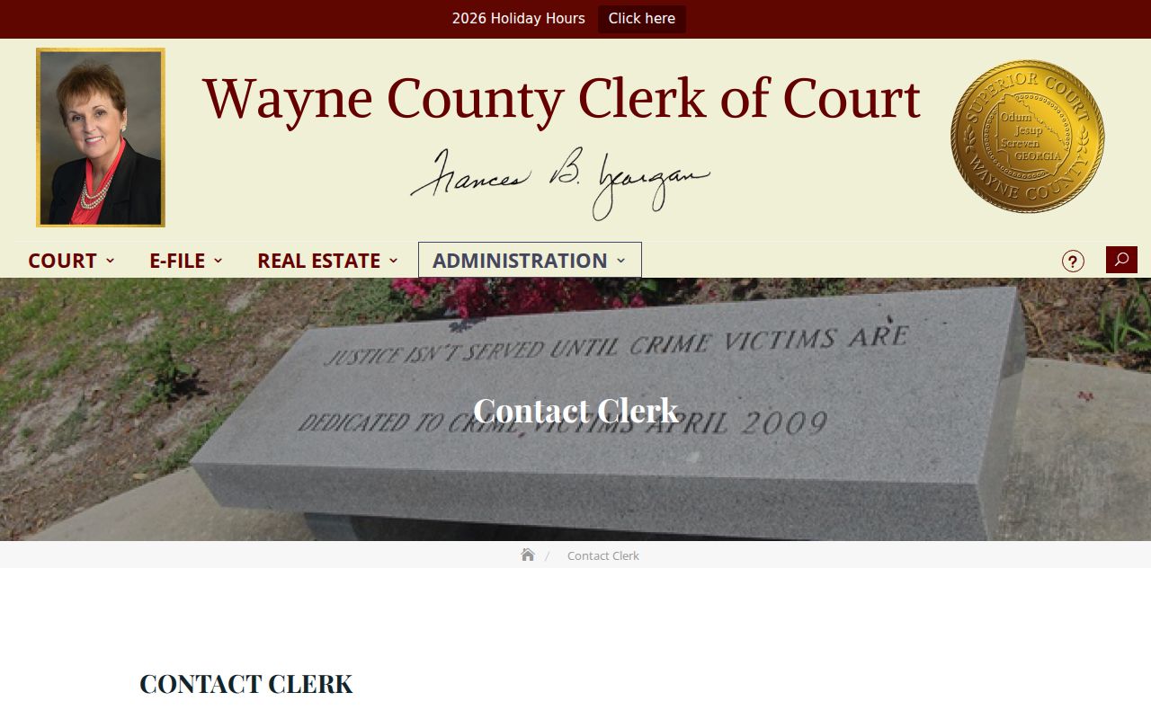 Wayne County court case records Clerk contact page